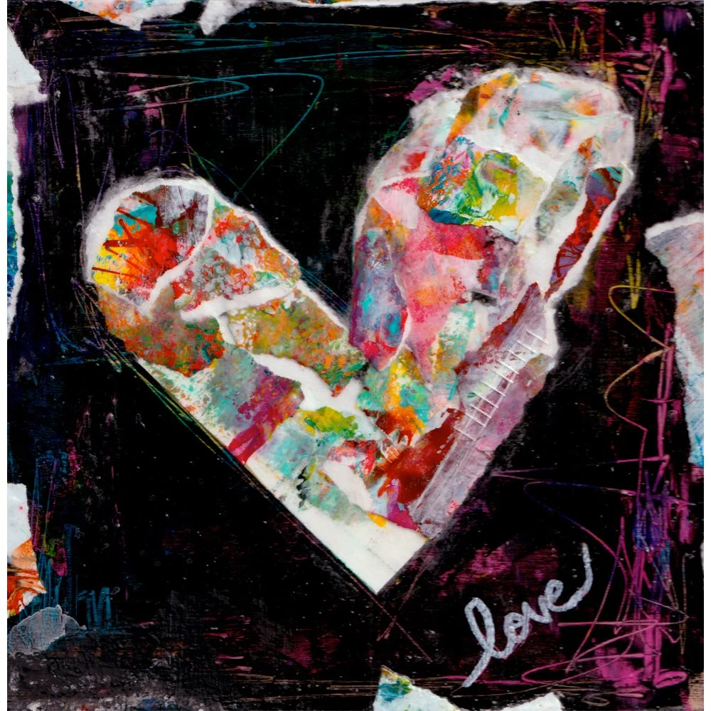Love Heart Collage | Mixed Media Art | Torn Paper Collage